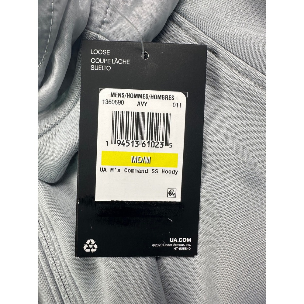 Under Armour Mens MD M Loose‎ Gray Short Sleeve Quarter Zip Hooded Pullover - Picture 6 of 6